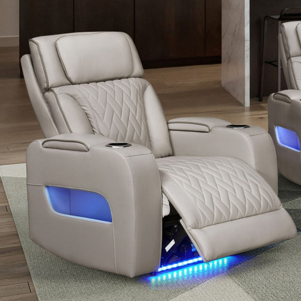English Elm Jazmina Quilted Leather Aire Power Recliner with Led Lighting Usb Charging Storage White B2749P413352