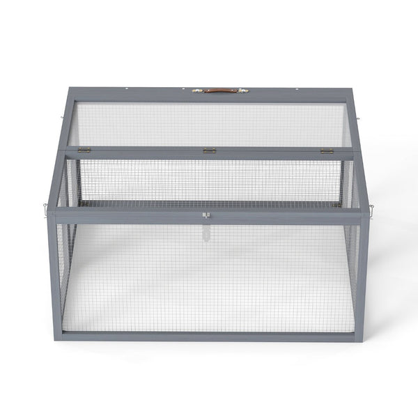 English Elm Folding Rabbit Hutch Fir Wood Galvanized Mesh Outdoor Enclosure with Secure Access W2181P363010