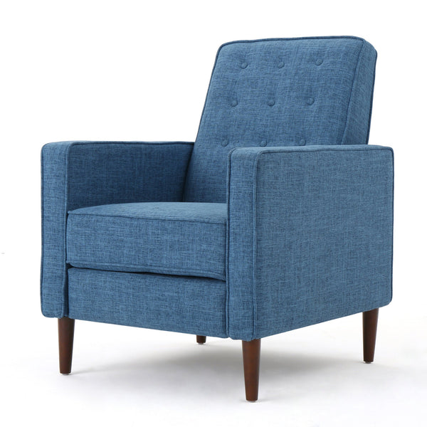 English Elm Christopher Knight Home® - Fabric Recliner Chair Mid-Century Modern Pushback Single Sofa with Tufted Cushion, Birch Legs, Cozy Comfort Blue 60741.00MBLU