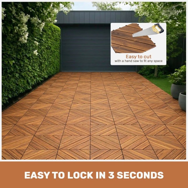 English Elm 27 Piece Acacia Hardwood Interlocking Patio Tiles Snap Together Outdoor Decking W2391P429280