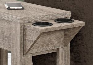 English Elm Accent Table Compact Side End with Drop-Down Cup Holder, Hidden Drawer & Shelf in Brown Laminate Finish taupe 28 L x 16 W x 8 H B2710P219220