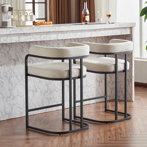English Elm Modern Chenille Counter Stools Set of 2 — Upholstered Ergonomic Bar Chairs with Metal Frame & Armrests for Kitchen Island White W1901P264276
