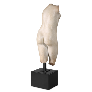 Goddess Venus Antique-Style Sculpture - Aged Beige Figural Art on Black Marble Base for Decor