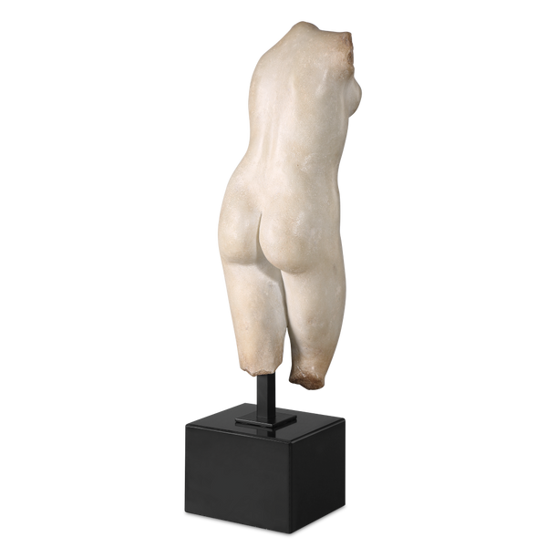 Goddess Venus Antique-Style Sculpture - Aged Beige Figural Art on Black Marble Base for Decor