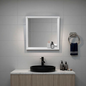 English Elm White White wall-mounted mirror cabinet with storage shelves, sleek modern melamine finish for small baths (23.6" x 23.6") B062P380050