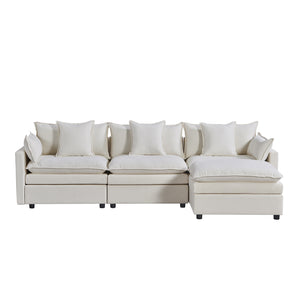 English Elm 108.66"Modern Chenille L-Shaped Sectional Sofa with Convertible Chaise, Solid Wood Frame, Plush Foam Comfort and Ottoman Set for Spacious Living Room White W1036S00057