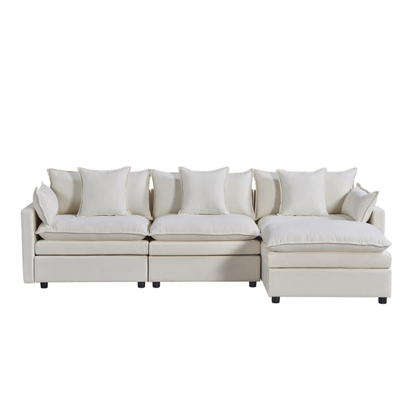 English Elm 108.66"Modern Chenille L-Shaped Sectional Sofa with Convertible Chaise, Solid Wood Frame, Plush Foam Comfort and Ottoman Set for Spacious Living Room White W1036S00057