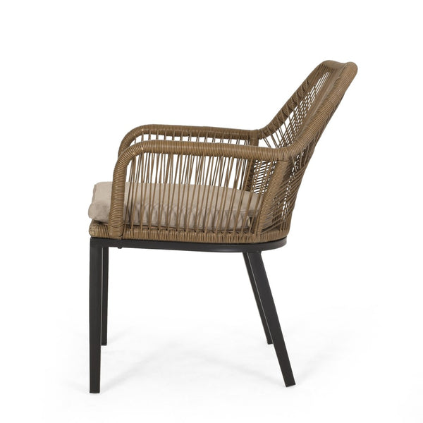 English Elm Outdoor Wicker Patio Chairs Set of 2 with Iron Frame for Deck or Garden Lounging N769P334783A