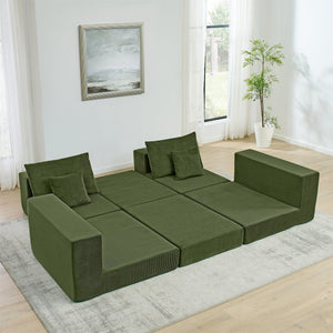 English Elm Modular Cloud Sectional Sofa with Corduroy Upholstery, Deep-Seat Sleeper Loveseat, Removable Ottoman, No-Assembly Comfort and Customizable Configuration Green W1117P357544
