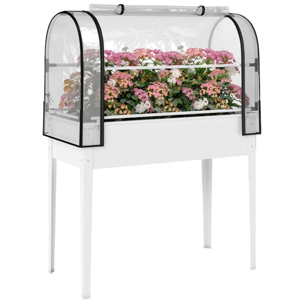 English Elm Modern Raised Steel Garden Bed with Greenhouse Cover for Year Round Outdoor Growing White T3971P467929