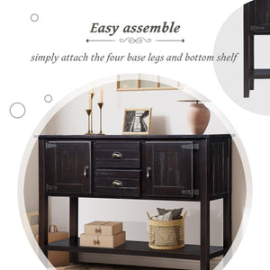 English Elm 48'' Solid Wood Console Table Retro Sideboard with 2 Drawers, Cabinets & Bottom Shelf — Espresso Finish, Sturdy Durable Design (48"L x 14"W x 34"H) W1202P263636