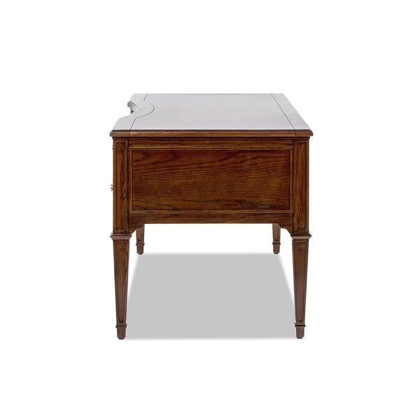 English Elm Jennifer Taylor Home - Dauphin Elegant Gold-Trim 5-Drawer Executive Desk in Ash Wood Veneer with Soft-Close Storage Appeal Dark Walnut B2719P408077