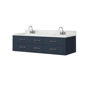 English Elm Blue Double Bath Vanity 72" W X 22" D With Luxurious Carrara Marble Top & Soft-Close Faucet Set B2731P258074