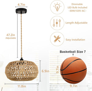 English Elm Farmhouse Led Rattan Pendant Light - Hand-Woven Boho Chandelier For Cozy Dining & Living Spaces W2738P185432