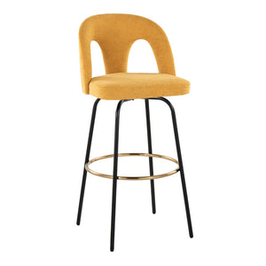 English Elm Fixed-height Swivel Barstools with Gold Footrest Black Frame White Upholstery Set B202S01874