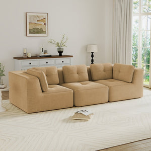 English Elm Modern Corduroy Modular Sectional Sofa Deep Seat Tufted Piping No Assembly Required Camel W714S01783