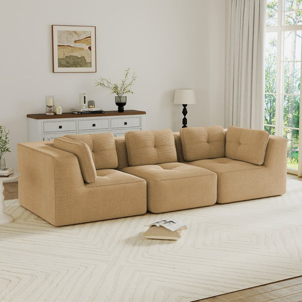 English Elm Modern Corduroy Modular Sectional Sofa Deep Seat Tufted Piping No Assembly Required Camel W714S01783