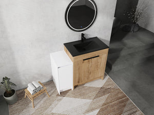 English Elm 42 Inch Freestanding Bathroom Vanity With Black Ceramic Sink, Soft-Close Doors, And Storage Solutions W999S00310