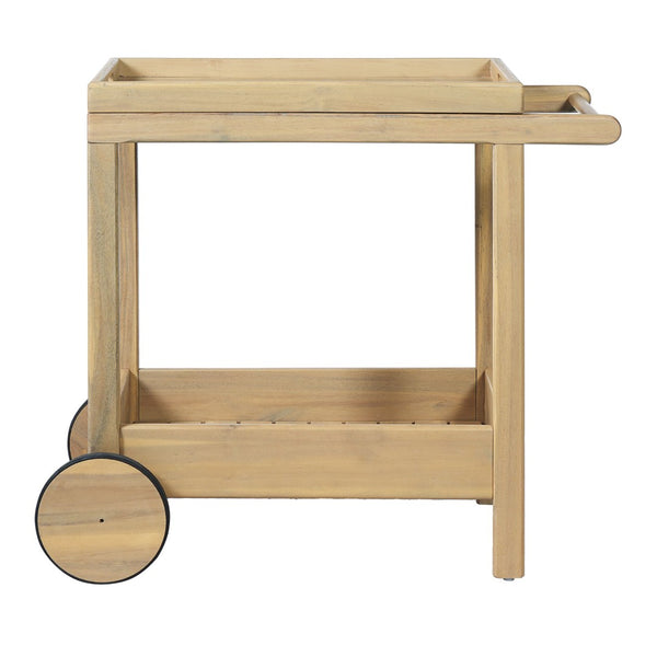 English Elm Saratoga Outdoor Acacia Wood Rolling Bar Cart with Two Tier Serving Shelves N775P403812B