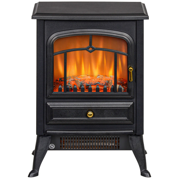 English Elm Homcom 21" Freestanding Electric Fireplace Heater With Realistic Led Flames & Safety Features, Black W2225P249843