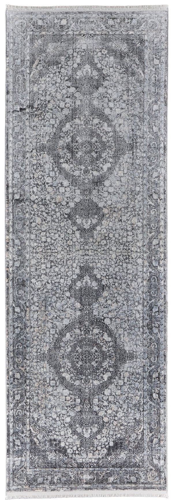 Feizy Rugs 9193967f Sarrant Medallion Motif Area Rug - Soft Viscose & Polyester Blend, Durable Low Pile, Elegant Design Gray,Silver,Ivory Viscose,Polyester 9193967fchl000i8c