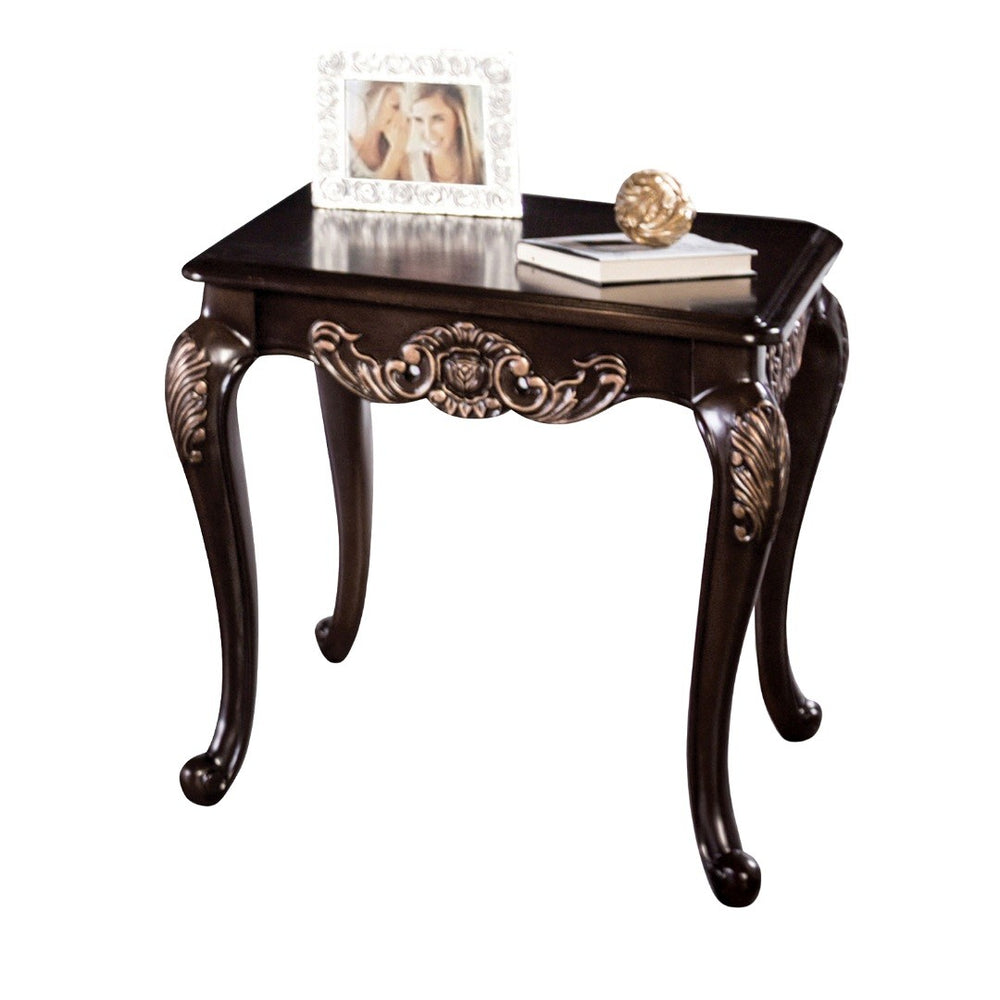 English Elm Traditional Square End Table - Elegant Dark Cherry Finish With Gold Accents & Cabriolet Legs B2741P361119-GIGA