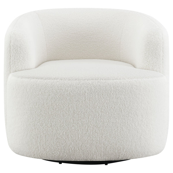 English Elm Denae Natural Upholstered Swivel Chair — Ivory Faux Sheepskin Accent Seat, Curvy 360° Swivel Comfort B062P351429