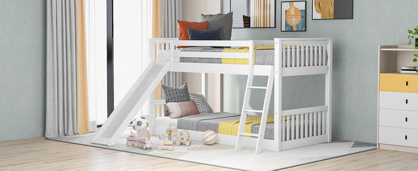 English Elm Twin Twin Bunk Bed with Convertible Slide & Reversible Ladder, Space-Saving Pine Frame for Kids Rooms White GX000213AAK-1