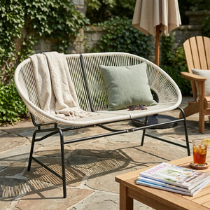 English Elm Condessa Outdoor Pe Rattan Loveseat Iron Frame Weather Resistant Patio Seating White N775P423051W