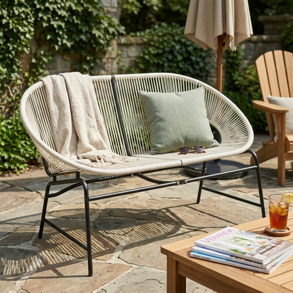 English Elm Condessa Outdoor Pe Rattan Loveseat Iron Frame Weather Resistant Patio Seating White N775P423051W