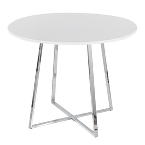 English Elm Cosmo Canary Modern Dining Table With Chrome Base & White Mdf Top – Glamorous Design For 4 B202S01120