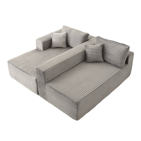 English Elm Compression Modular Sectional Sofa With Deep Chaise – Cozy Grey Corduroy L-Shaped Couch For Small Spaces W3723S00004