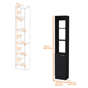English Elm Brenda Tall Linen Cabinet for Bathroom — Slim 70.87" Storage Tower with 1 Door, Hidden & Open Shelves, Modern Design Black 46.07 L x 18.9 W x 5.12 H B128P189937