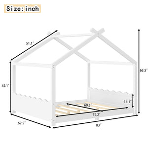 English Elm Queen House Frame Floor Bed Solid Pine Montessori Low Profile Kids Bedroom Light White W1580P387847
