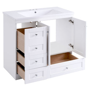 English Elm 36 Inch Shaker Bathroom Vanity with Resin Sink Four Soft Close Drawers Mdf Cabinet White N729P000028K