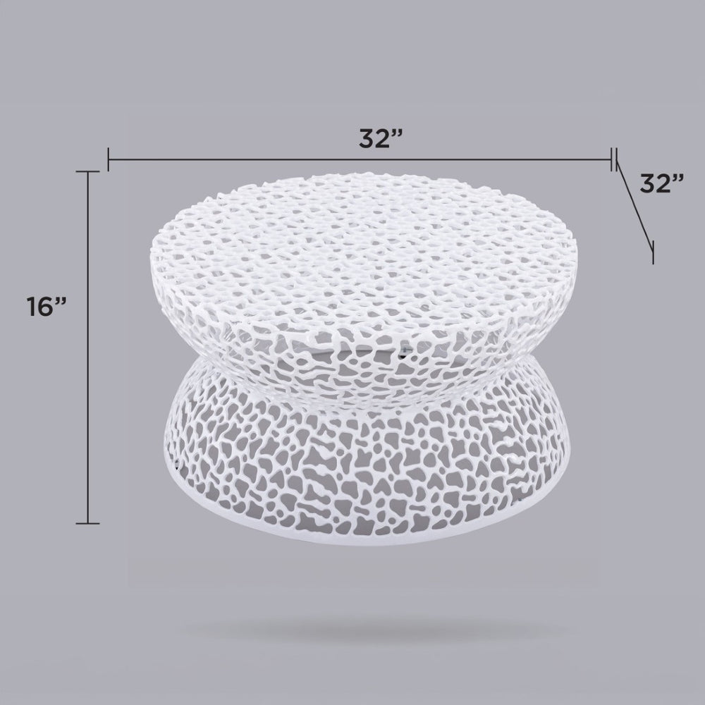 English Elm T3704-35 Cast Aluminum Round Coffee Table with Coral Lattice Cutouts for Modern Living B009P417516