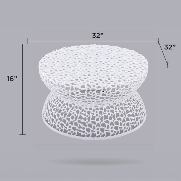 English Elm T3704-35 Cast Aluminum Round Coffee Table with Coral Lattice Cutouts for Modern Living B009P417516