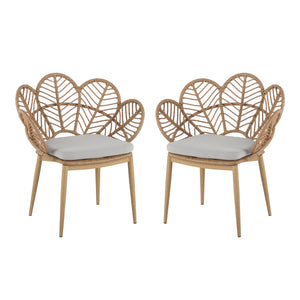 English Elm Christopher Knight Home® - Kirk Outdoor Wicker Peacock Papasan Chairs Set of 2 — Teak Legs, Light Brown PE Rattan, Beige Cushion, UV‑Resistant Comfort N775P271976B