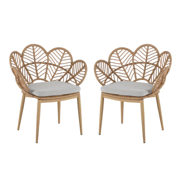 English Elm Christopher Knight Home® - Kirk Outdoor Wicker Peacock Papasan Chairs Set of 2 — Teak Legs, Light Brown PE Rattan, Beige Cushion, UV‑Resistant Comfort N775P271976B