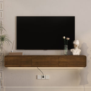 English Elm Floating Wall Mounted Tv Console with Led Ambient Lighting for Modern Living Rooms W1321P450664