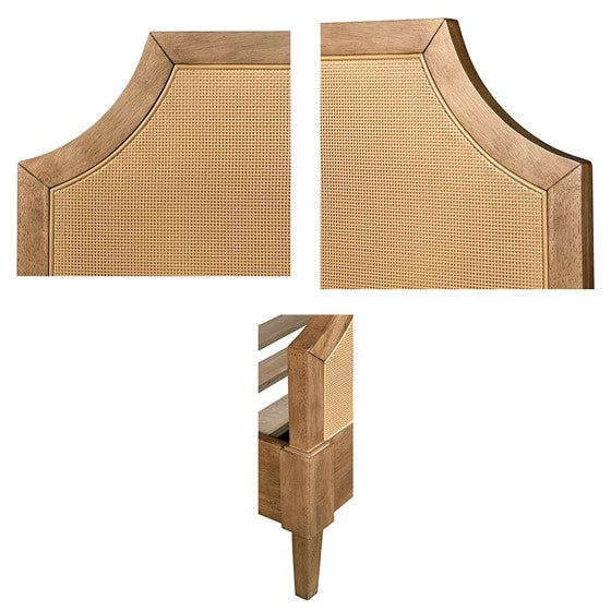 English Elm Woven Cane Queen Platform Bedframe with Toasted Almond Wood, 500 lb Capacity, 6" Clearance, 14 Slats B035S00061