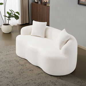 English Elm White Curved Loveseat Sofa — Cream Compact 2-Pillow No-Assembly Couch, Ergonomic Foam & Spring Comfort W3612P332124