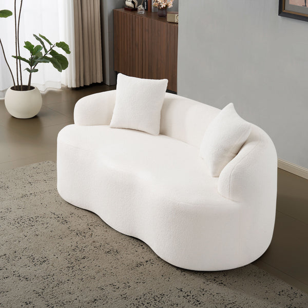 English Elm White Curved Loveseat Sofa — Cream Compact 2-Pillow No-Assembly Couch, Ergonomic Foam & Spring Comfort W3612P332124