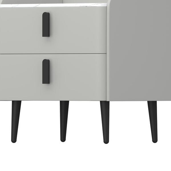 English Elm Nightstands with Marble-Pattern Top and Raised Guard, 2-Drawer Modern Bedside Tables for Storage Elegance Gray 23.4 L x 18.5 W x 9.06 H N733S332142E