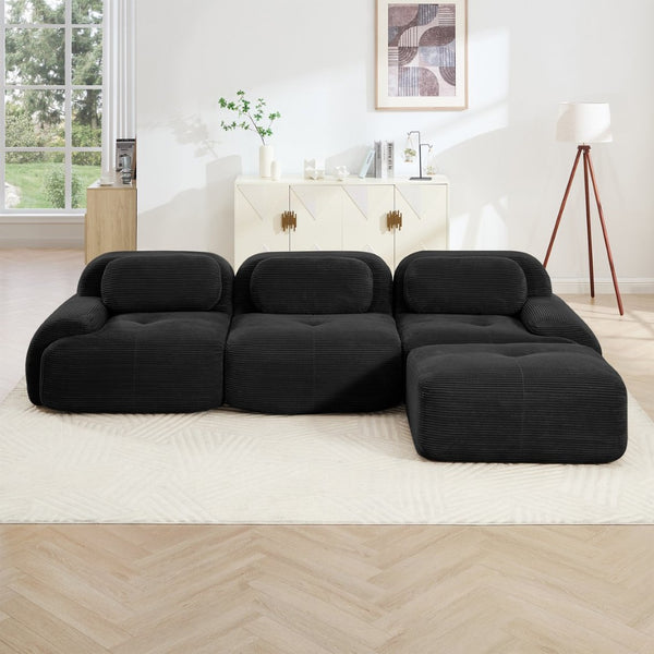 English Elm L-shaped Modular Corduroy Sectional Sofa Ergonomic Low Profile Living Room Seating Black W714S01276