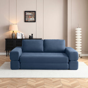 English Elm 81'' Corduroy Floor Sofa Convertible Loveseat Futon Sleeper with Foam Fill and Pillows Blue W1117P459733