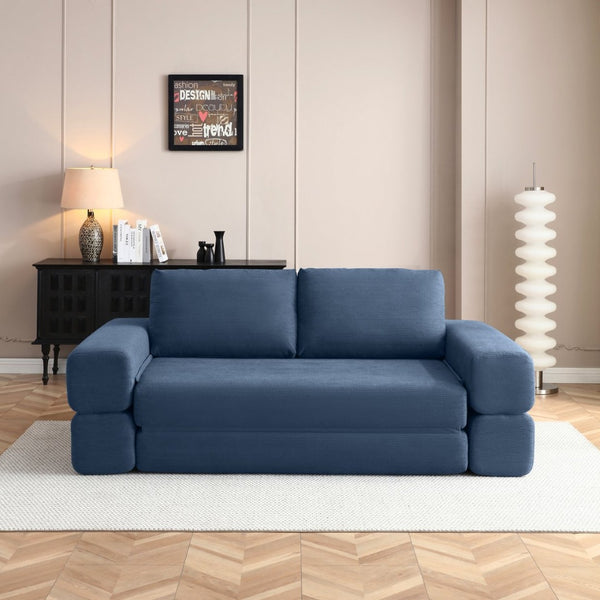 English Elm 81'' Corduroy Floor Sofa Convertible Loveseat Futon Sleeper with Foam Fill and Pillows Blue W1117P459733