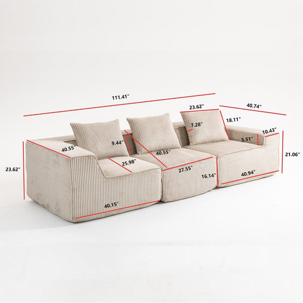 English Elm Modular Corduroy Sectional with Deep Foam Seating Low Profile Living Room Couch W3326S00016