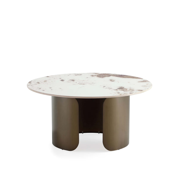 English Elm Monica Modern Sintered Stone Coffee Table with Bronze Stainless Steel Base, 31.5" Round Top, Sleek Design B365S00057