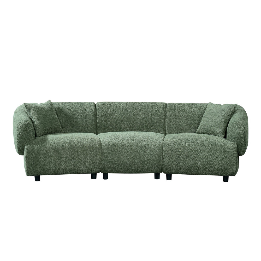 English Elm Christopher Knight Home® - 98.5" Curved Contemporary 3-Seater Sofa with Boucle Upholstery, Plush Foam Comfort and Solid Wood Frame Green N767P333660G